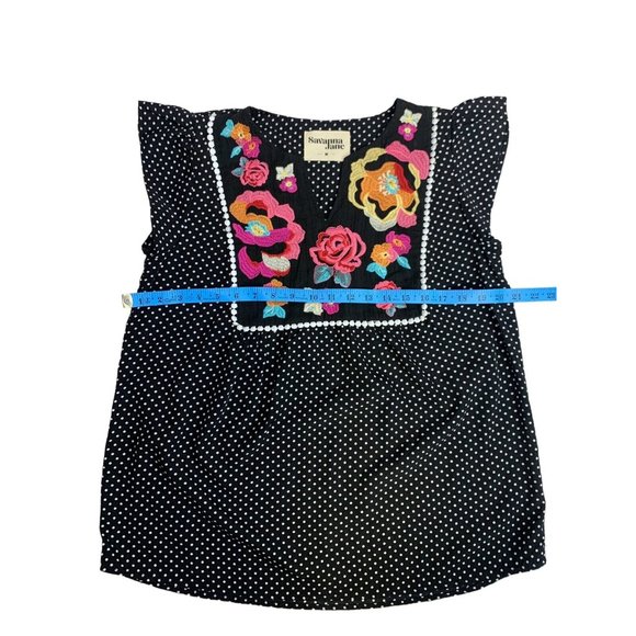Savanna Jane Blouse Polka Dot Embroidered Floral Flutter Sleeve Top Size M - Picture 5 of 8